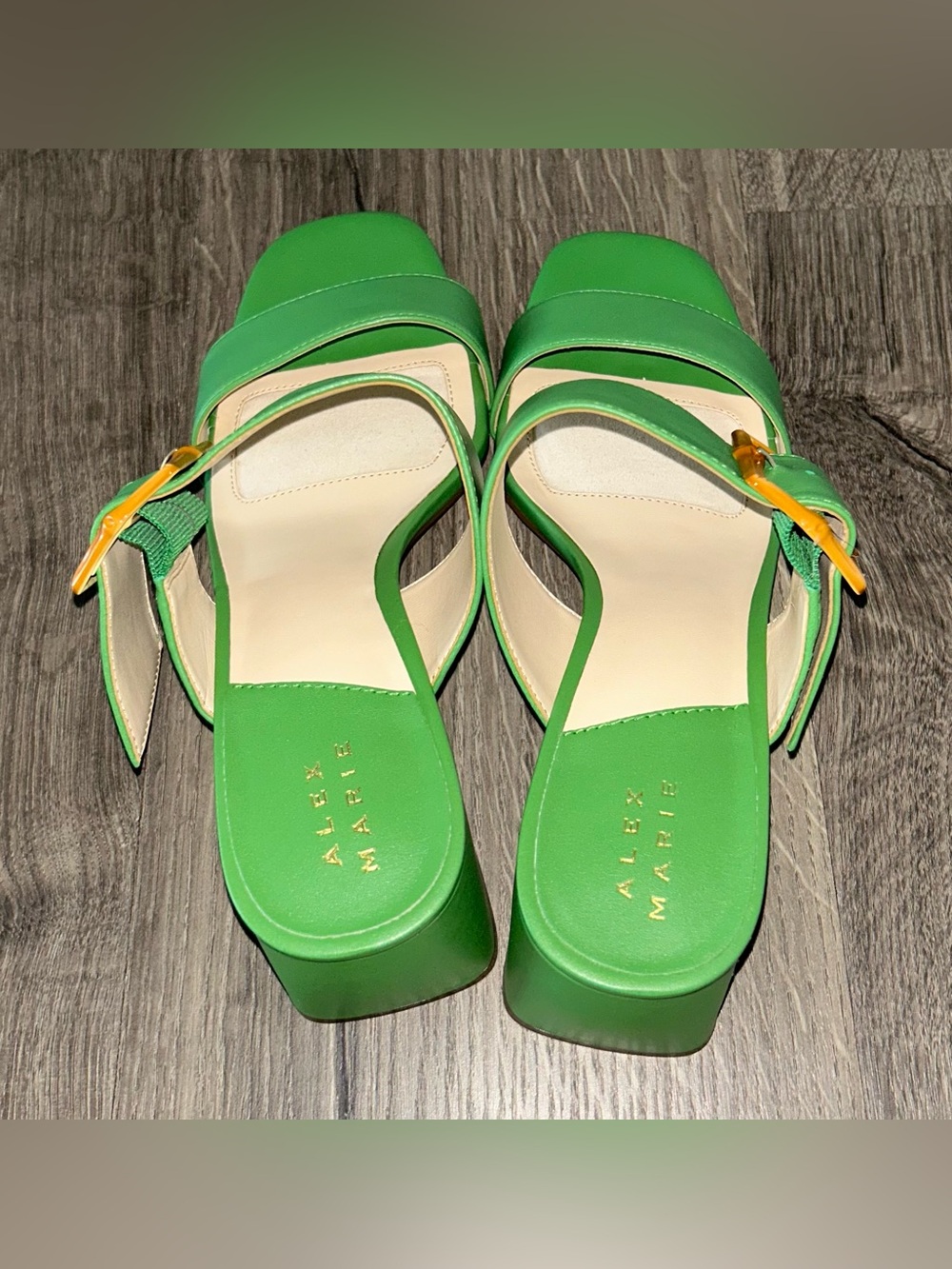 NEW!! Alex Marie Green Leather Slide Sandals with Buckle - Picture 5 of 7